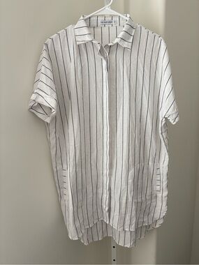 Toby Heart Ginger White Black Stripe Button Down Shirt Dress XS Midi